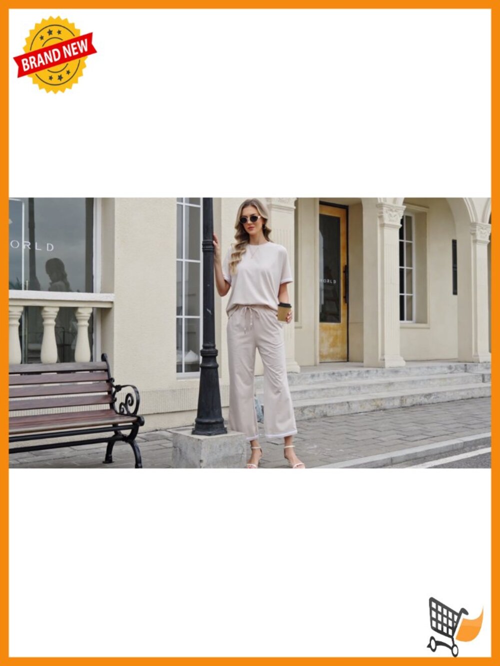 2 Piece Lounge Set Short Sleeve Crew Neck Top Wide Leg Pants with Pockets - Picture 5 of 6